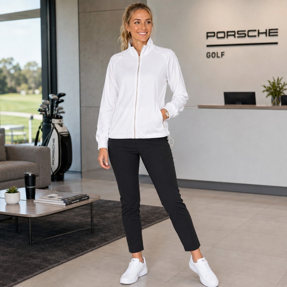 PUMA X PORSCHE Women's New Golf Jacket LARGE White Full Zip Stretch 63154701